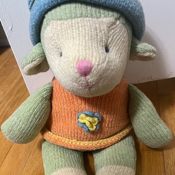12” Russ Berrie Wootles Knit Lamb Plush in Pastel Sweater & Hat crochet flowers - Picture 6 of 11